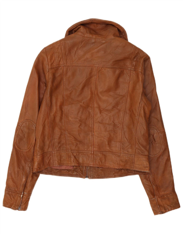 PEPE Jeans Womens Crop Leather Jacket UK 18 XL Brown