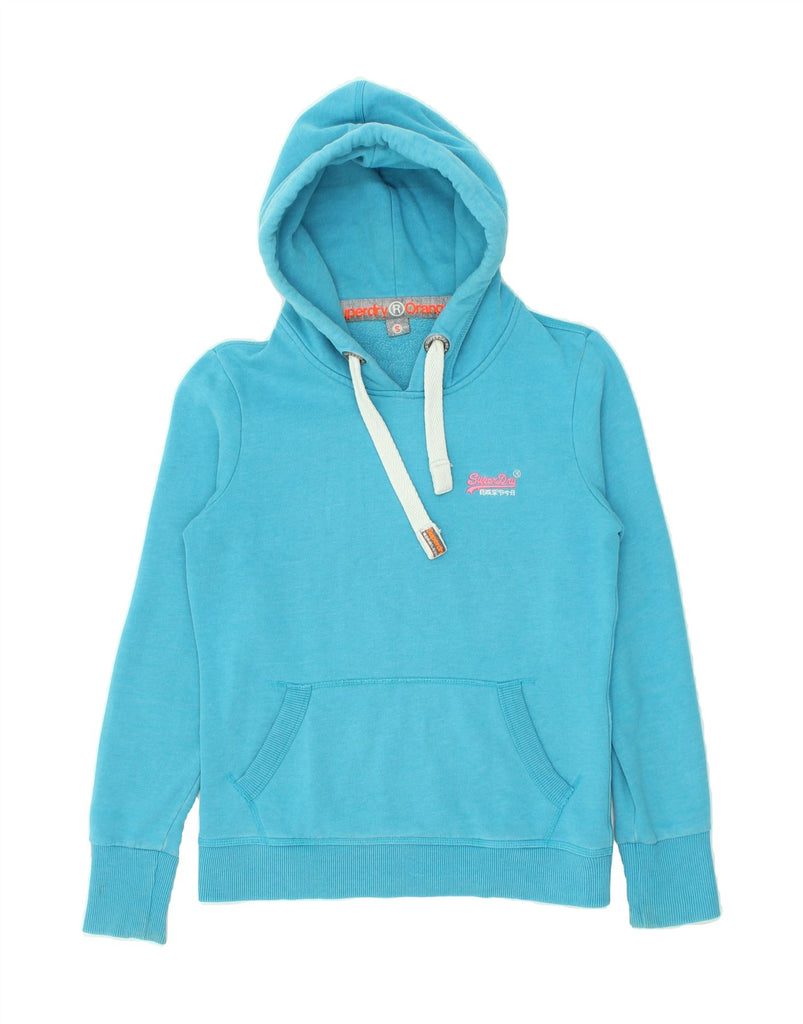 SUPERDRY Womens Hoodie Jumper UK 10 Small Blue Cotton Vintage Superdry and Second-Hand Superdry from Messina Hembry 