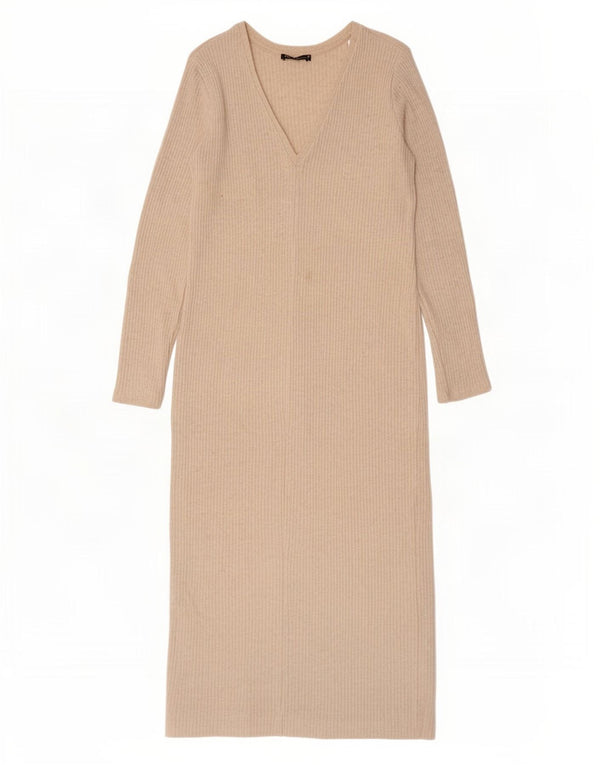 Zara Womens Jumper Dress UK 16 Large Beige Acrylic