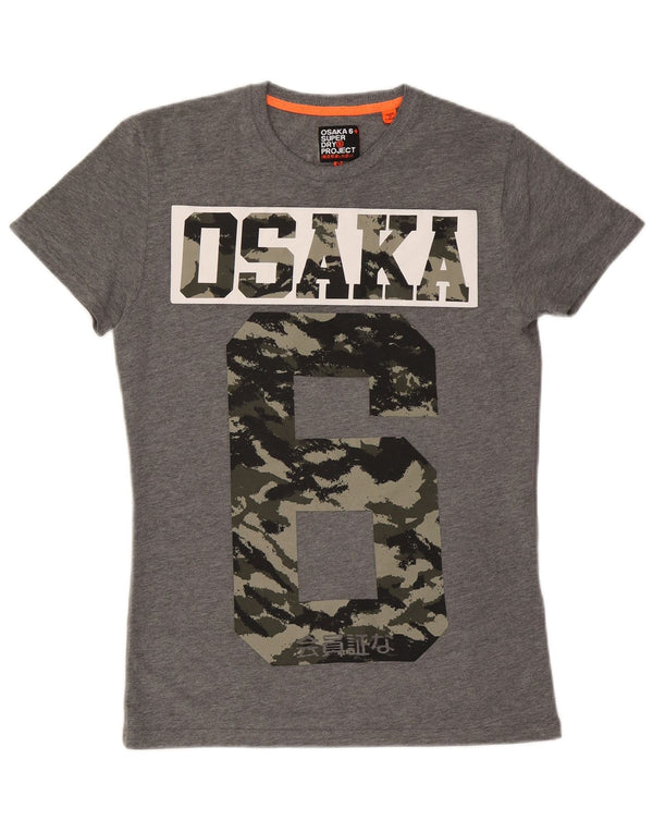 SUPERDRY Mens Osaka Graphic T-Shirt Top Small Grey Flecked Cotton