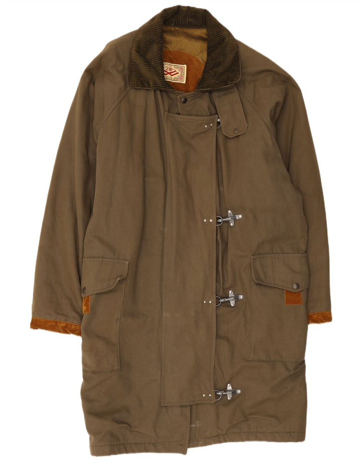 Zip Womens Oversized Duffle Coat UK 18 XL Khaki Cotton