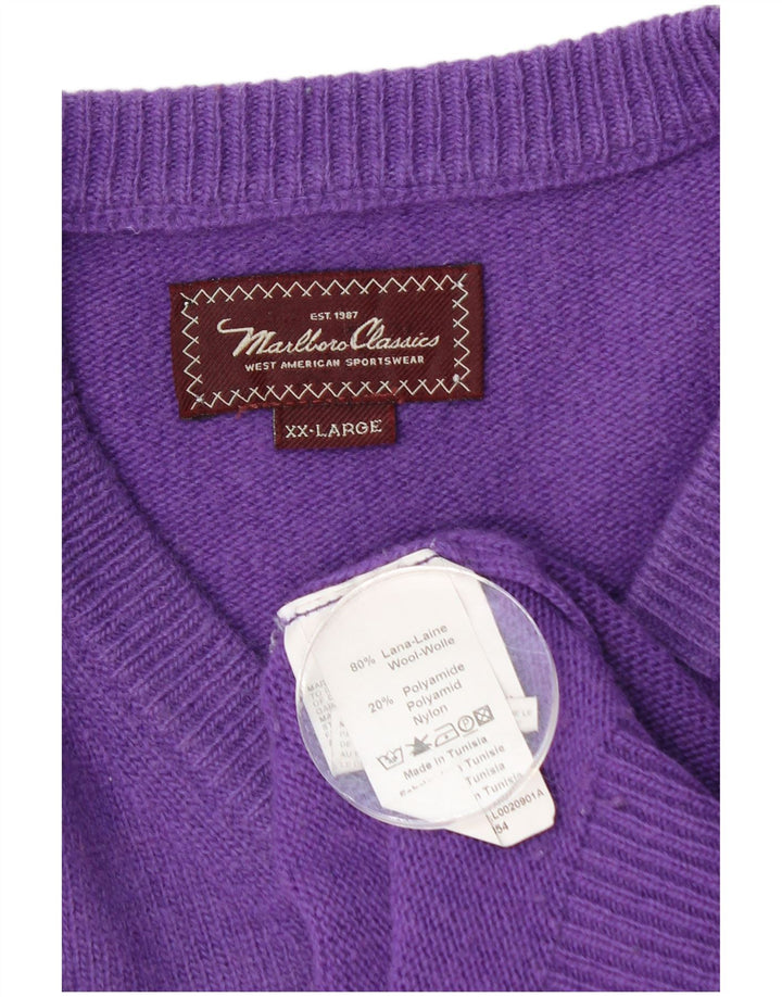Marlboro Classics Mens V-Neck Jumper Sweater 2XL Purple Wool