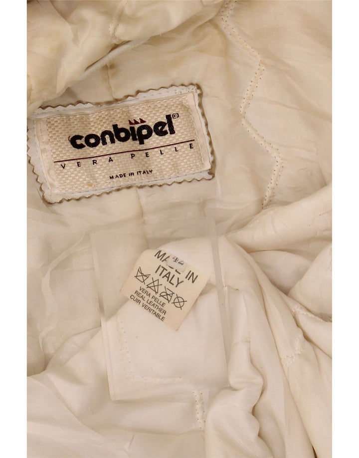 CONBIPEL Womens Hooded Leather Jacket IT 42 Medium White Leather