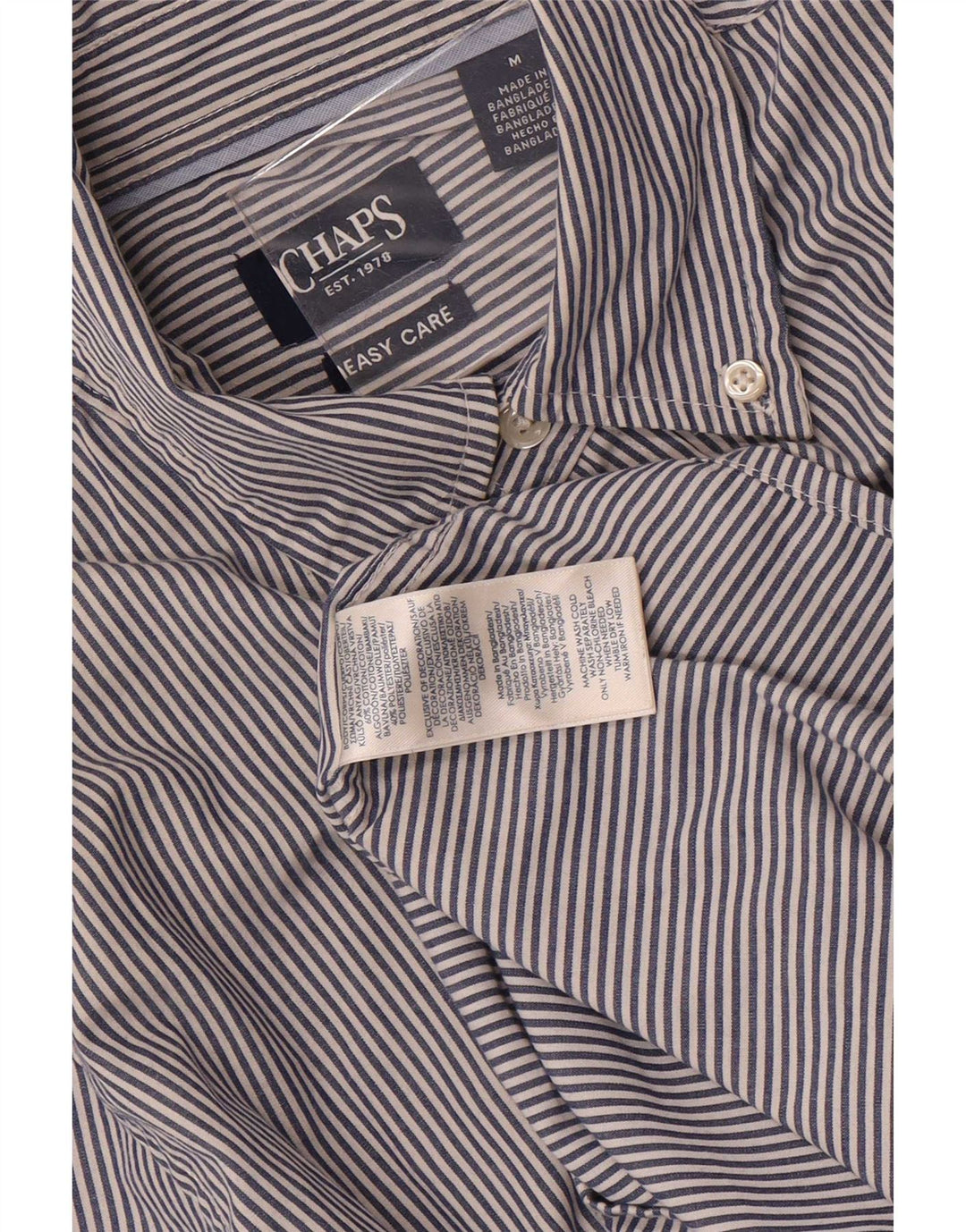 Chaps Mens Easy Care Shirt Medium Navy Blue Pinstripe Cotton