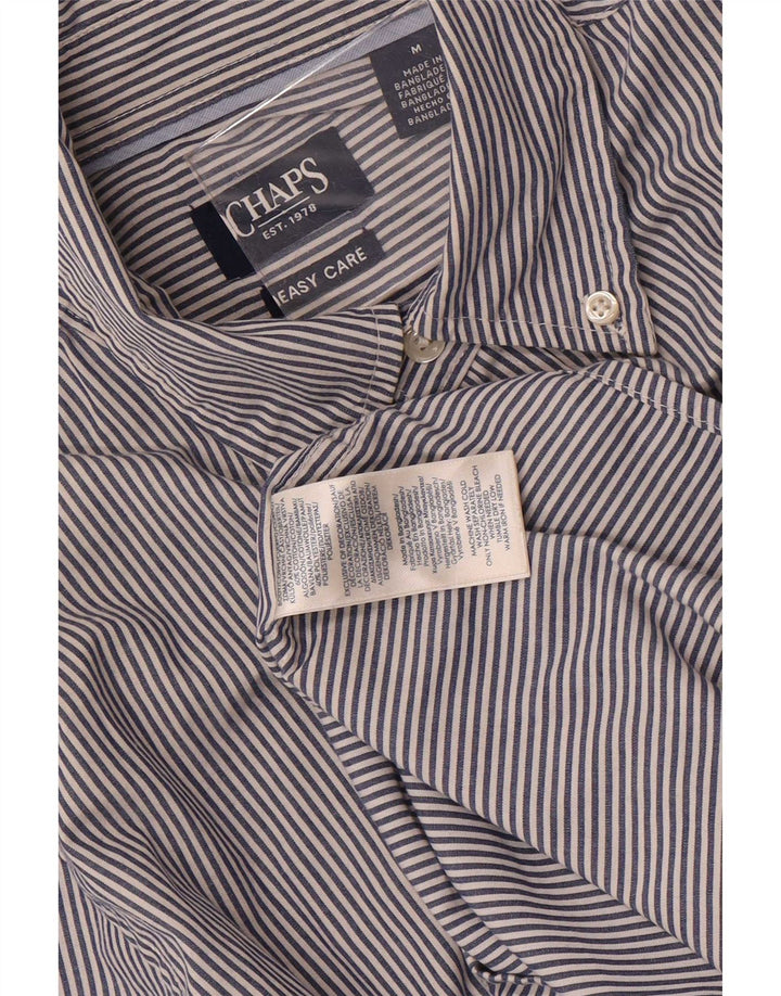 Chaps Mens Easy Care Shirt Medium Navy Blue Pinstripe Cotton