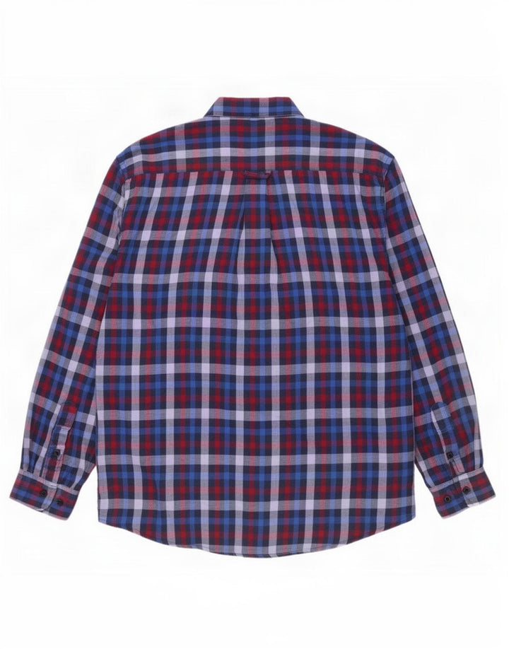 James Pringle Mens Flannel Shirt Large Navy Blue Check Polyester