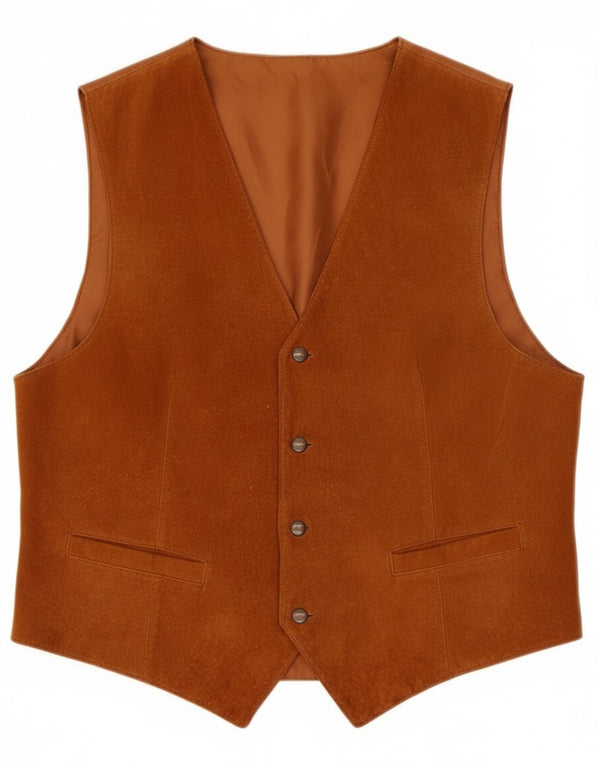 Vintage Womens Suede Waistcoat UK 16 Large Brown Leather
