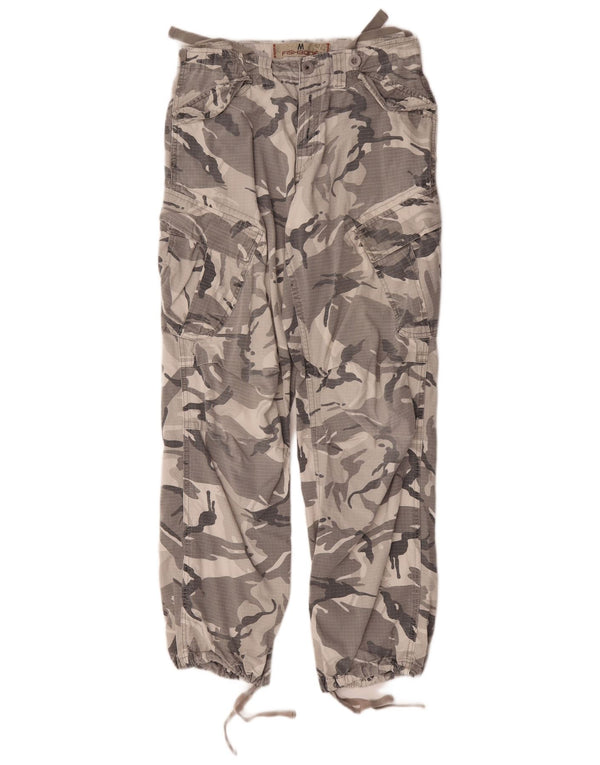 Fishbone Mens Joggers Cargo Trousers Medium W32 L31 Grey Camouflage Cotton
