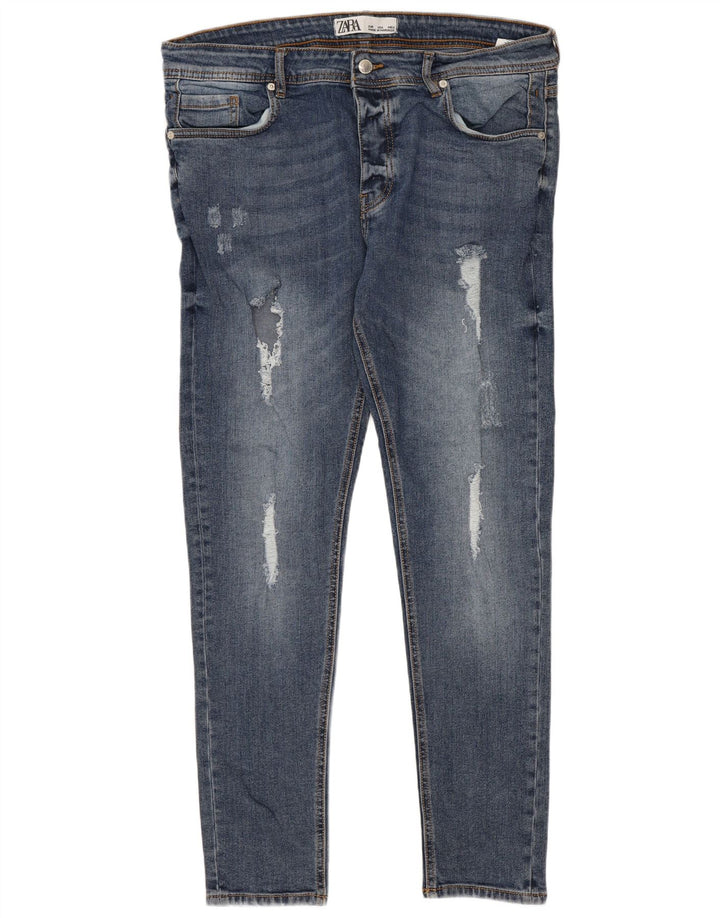 Zara Womens Distressed Slim Jeans W36 L28 Blue Polyester