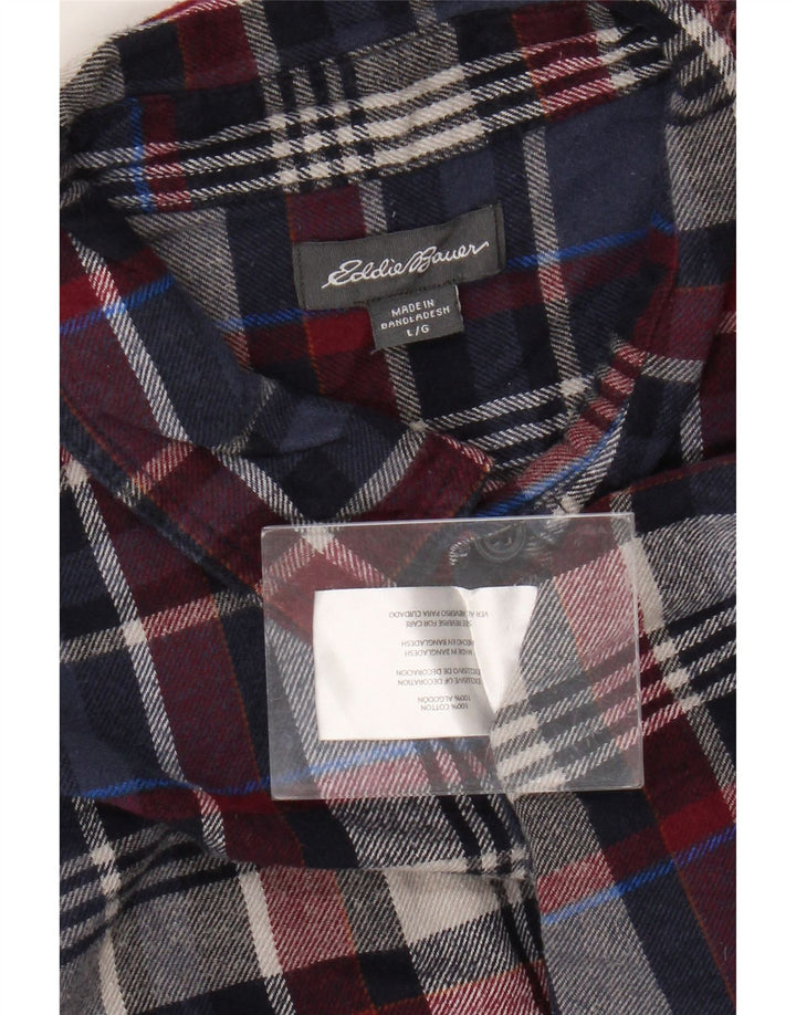 EDDIE BAUER Mens Flannel Shirt Large Navy Blue Check Cotton