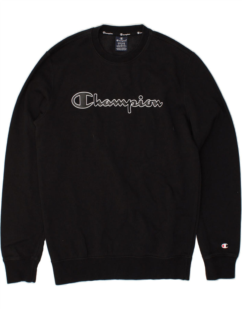 CHAMPION Mens Graphic Sweatshirt Jumper Medium Black Cotton | Vintage Champion | Thrift | Second-Hand Champion | Used Clothing | Messina Hembry 