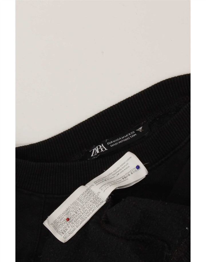 Zara Womens Crop Oversized Sweatshirt Jumper UK 14 Medium Black Cotton