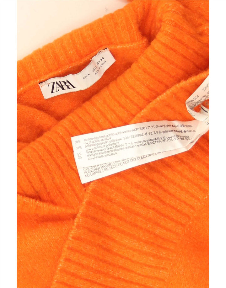 Zara Womens Oversized Turtle Neck Jumper Sweater UK 16 Large Orange Acrylic