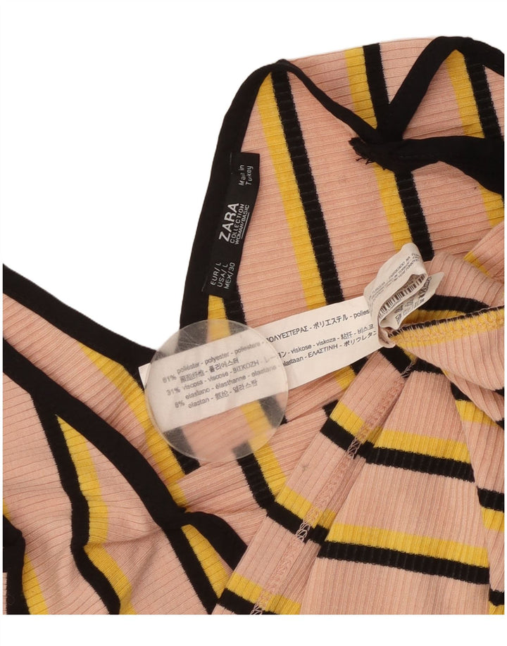 Zara Womens Cami Top UK 14 Large Pink Striped Polyester