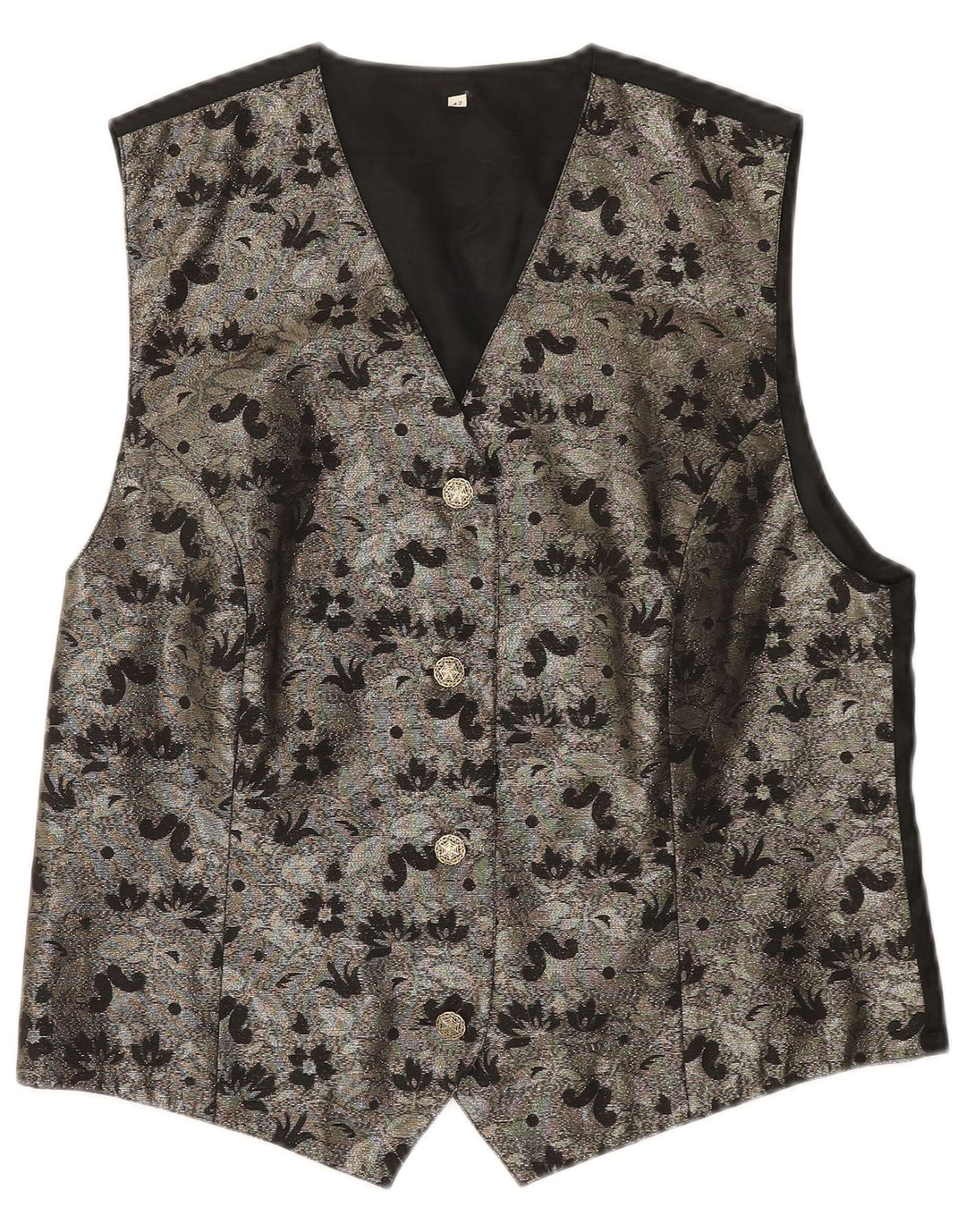 VINTAGE Womens Waistcoat IT 42 Medium Silver Floral Polyester