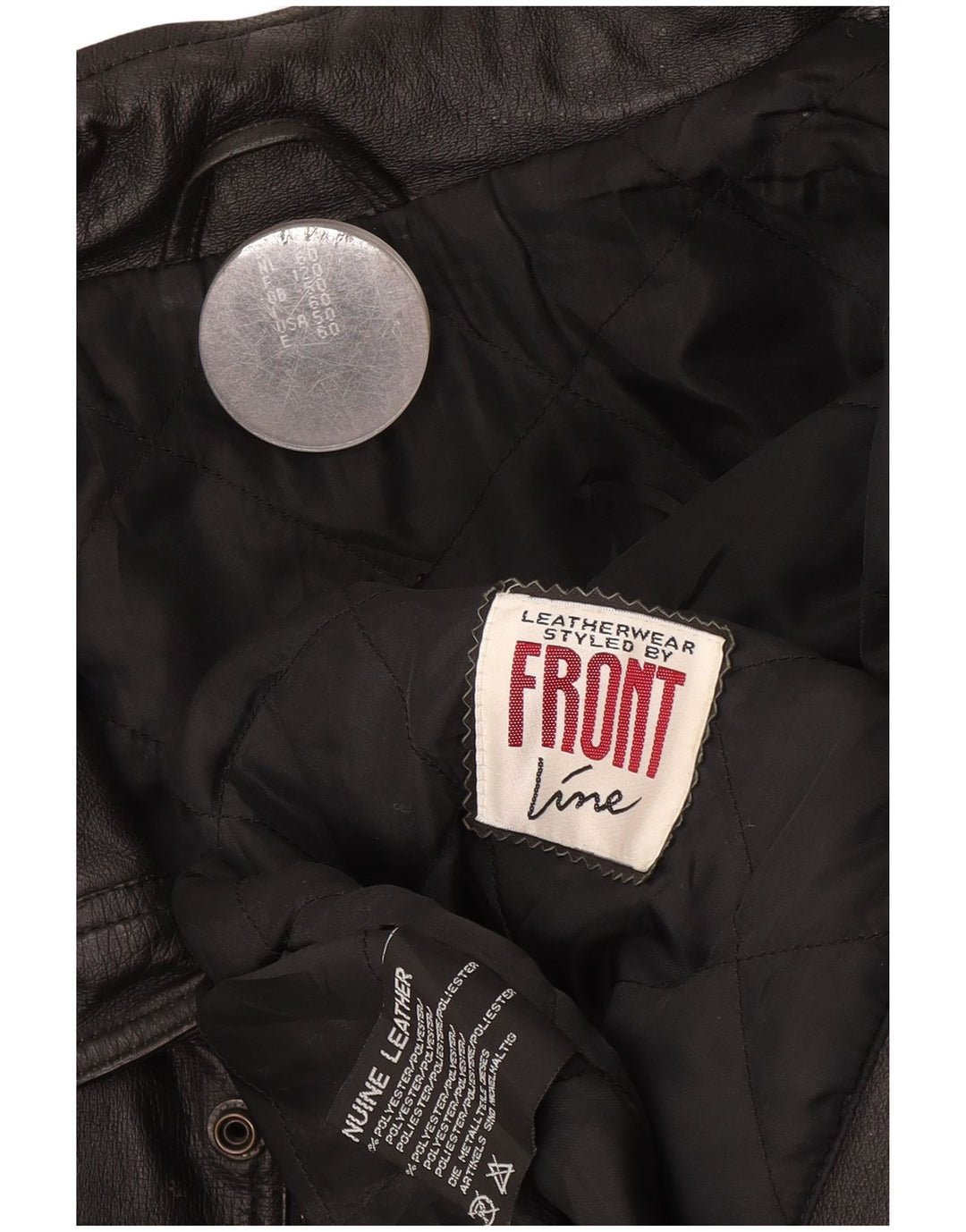 Front Line Mens Leather Jacket UK 50 2XL Black Leather