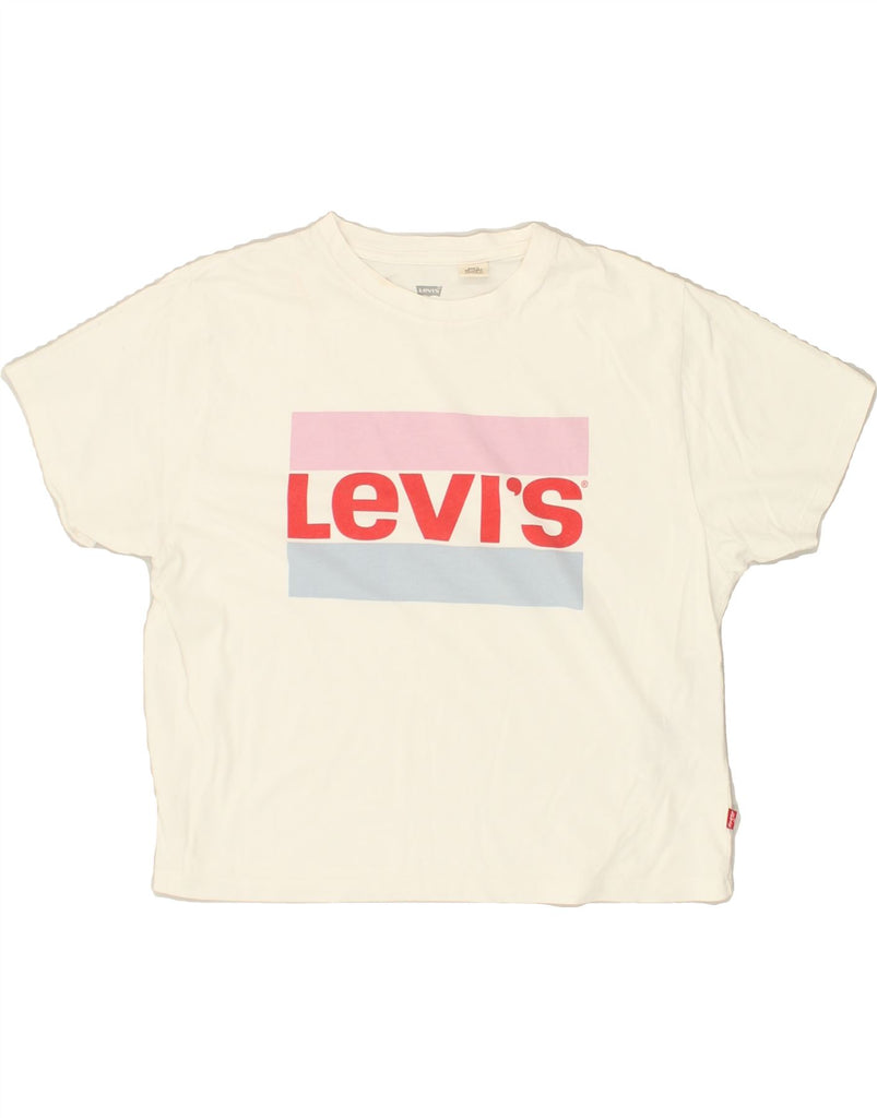 LEVI'S Womens Crop Graphic T-Shirt Top UK 6 2XS White Cotton | Vintage Levi's | Thrift | Second-Hand Levi's | Used Clothing | Messina Hembry 