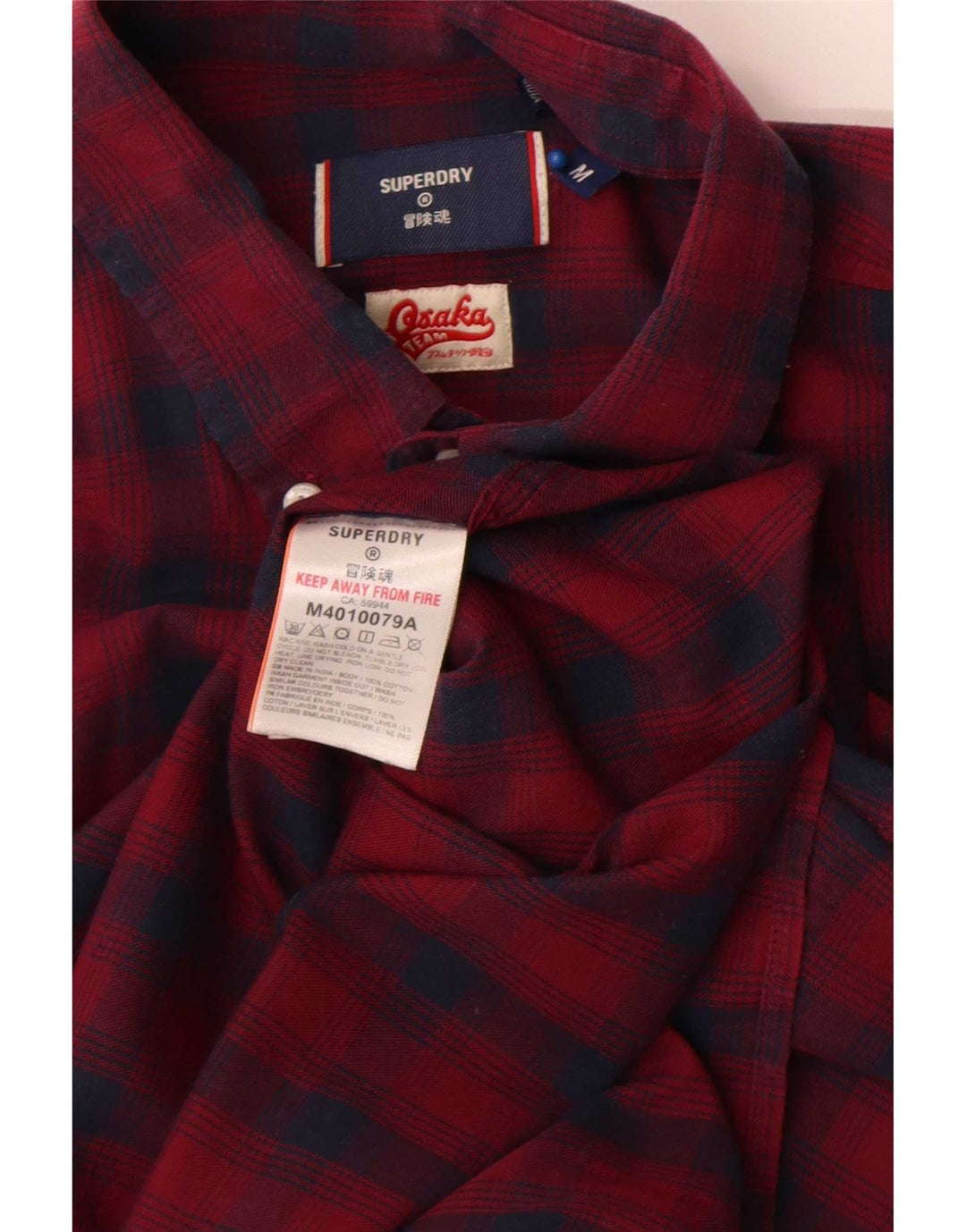 Superdry Mens Flannel Shirt Medium Burgundy Check Cotton