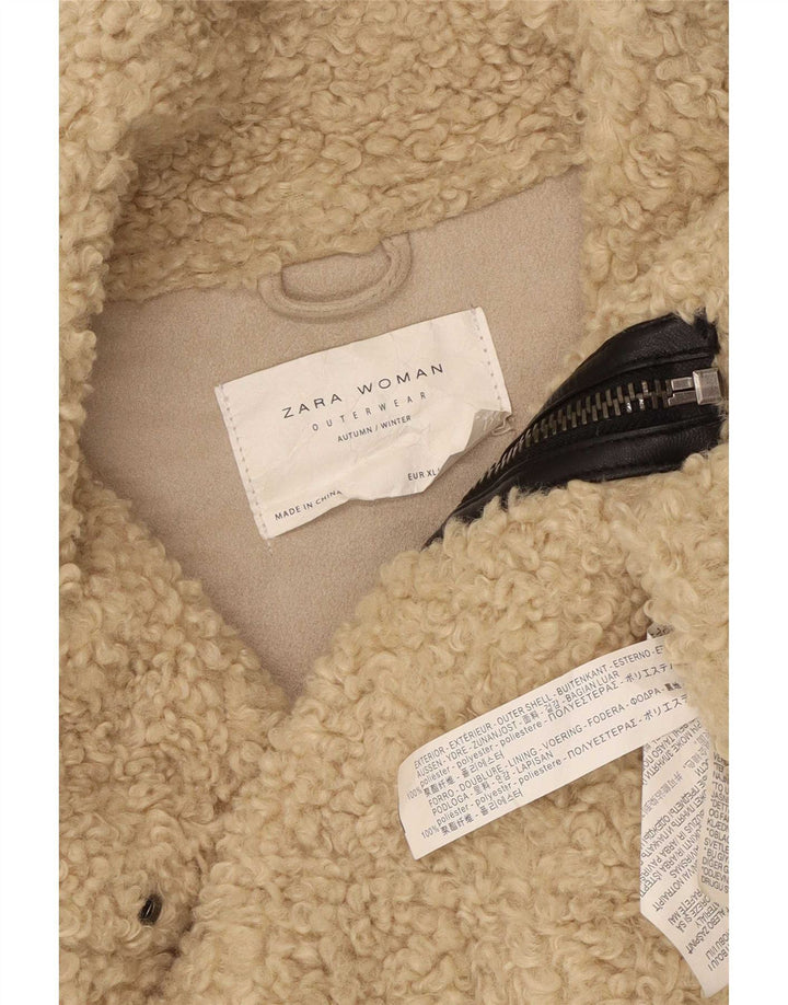 Zara Womens Teddy Bear Fleece Jacket UK 18 XL Beige Polyester