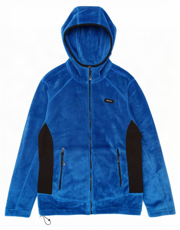 Brugi Mens Hooded Fleece Jacket UK 40 Large Blue Colourblock Polyester