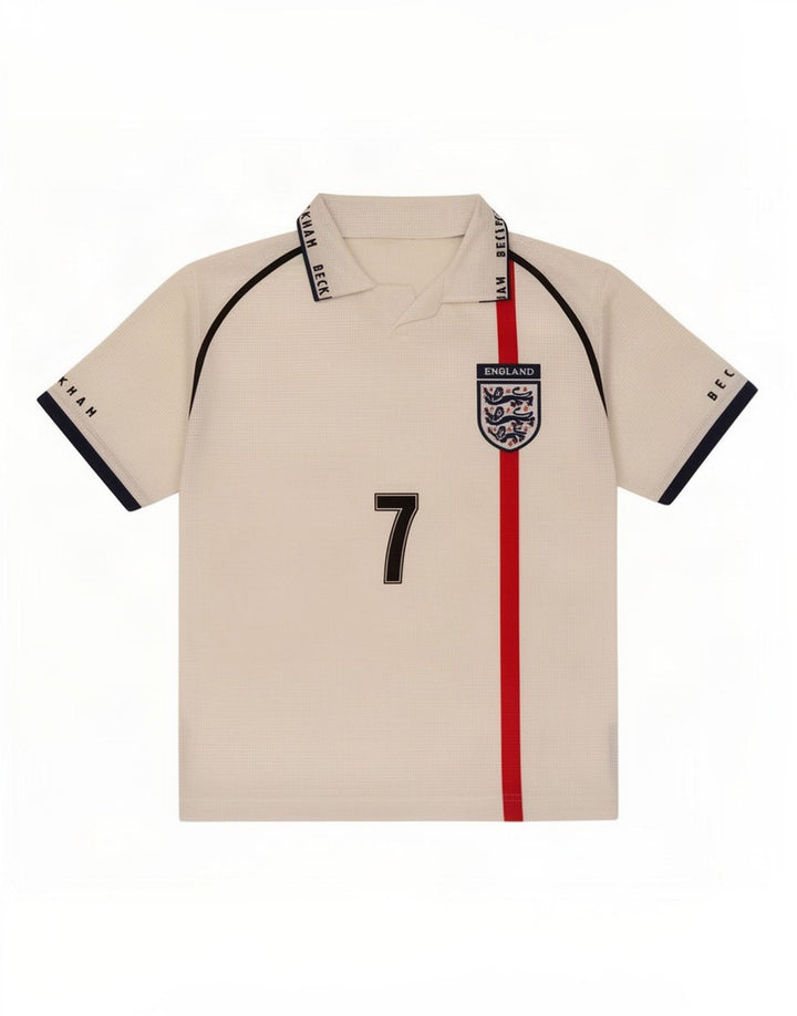 Vintage Mens England Graphic Polo Shirt Small White Polyester