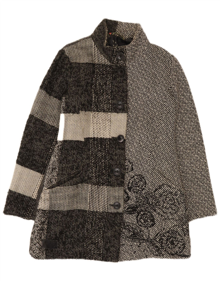 Desigual Womens Overcoat EU 42 Large Grey Floral Polyester