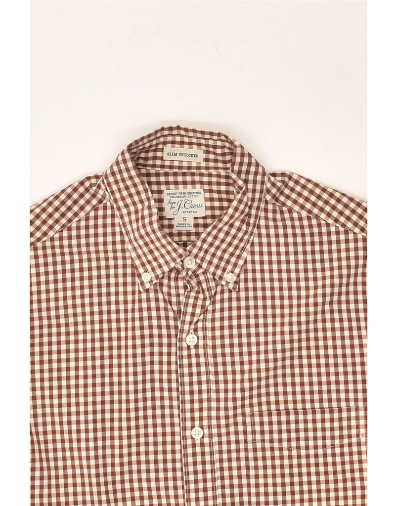 J. CREW Mens Stretch Slim Fit Shirt Small Brown Gingham Cotton | Vintage J. Crew | Thrift | Second-Hand J. Crew | Used Clothing | Messina Hembry 