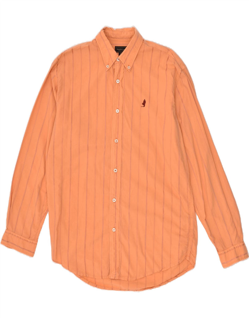 MARLBORO CLASSICS Mens Shirt Medium Orange Striped Cotton | Vintage Marlboro Classics | Thrift | Second-Hand Marlboro Classics | Used Clothing | Messina Hembry 