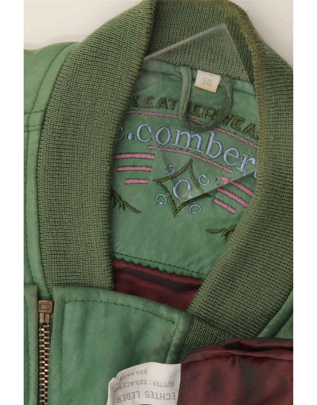 C.Comberti Mens Leather Jacket IT 50 Large Green Leather