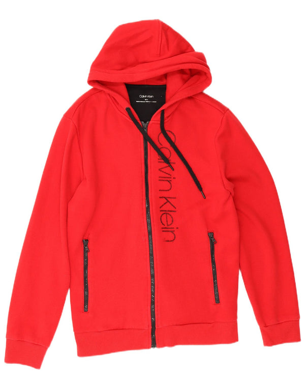 Calvin Klein Mens Graphic Zip Hoodie Sweater Medium Red Cotton
