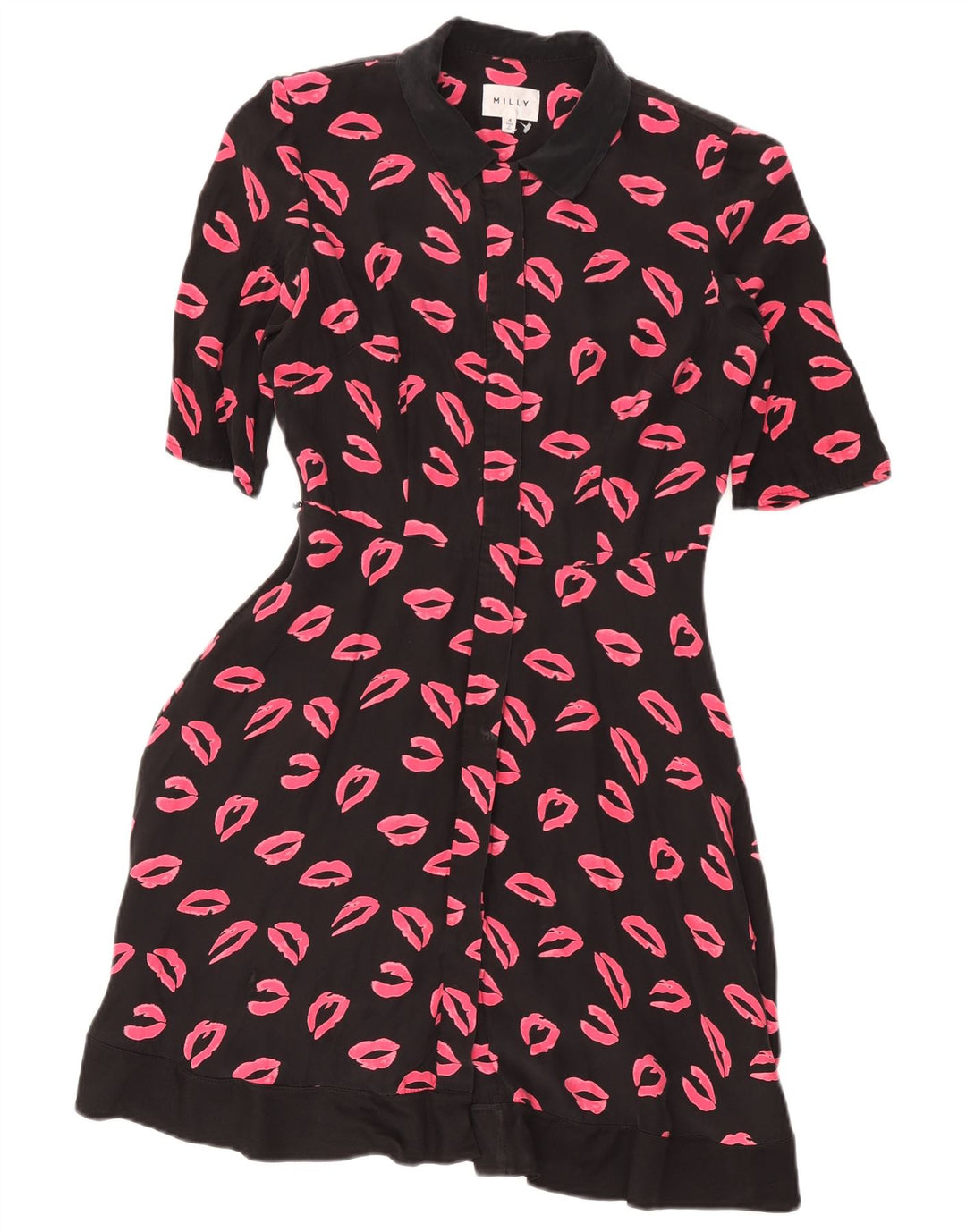 Milly Womens Abstract Pattern Short Sleeves Shirt Dress US 4 Small Black