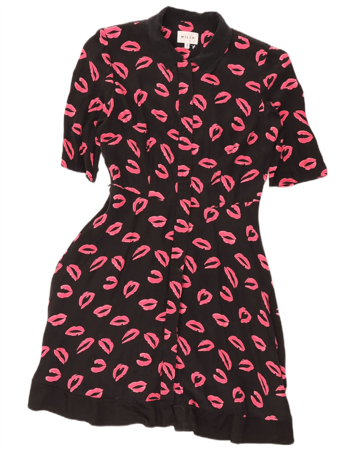 Milly Womens Abstract Pattern Short Sleeves Shirt Dress US 4 Small Black