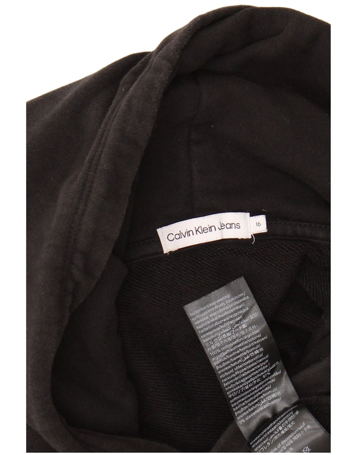 CALVIN KLEIN JEANS Boys Graphic Hoodie Jumper 15-16 Years Black Cotton