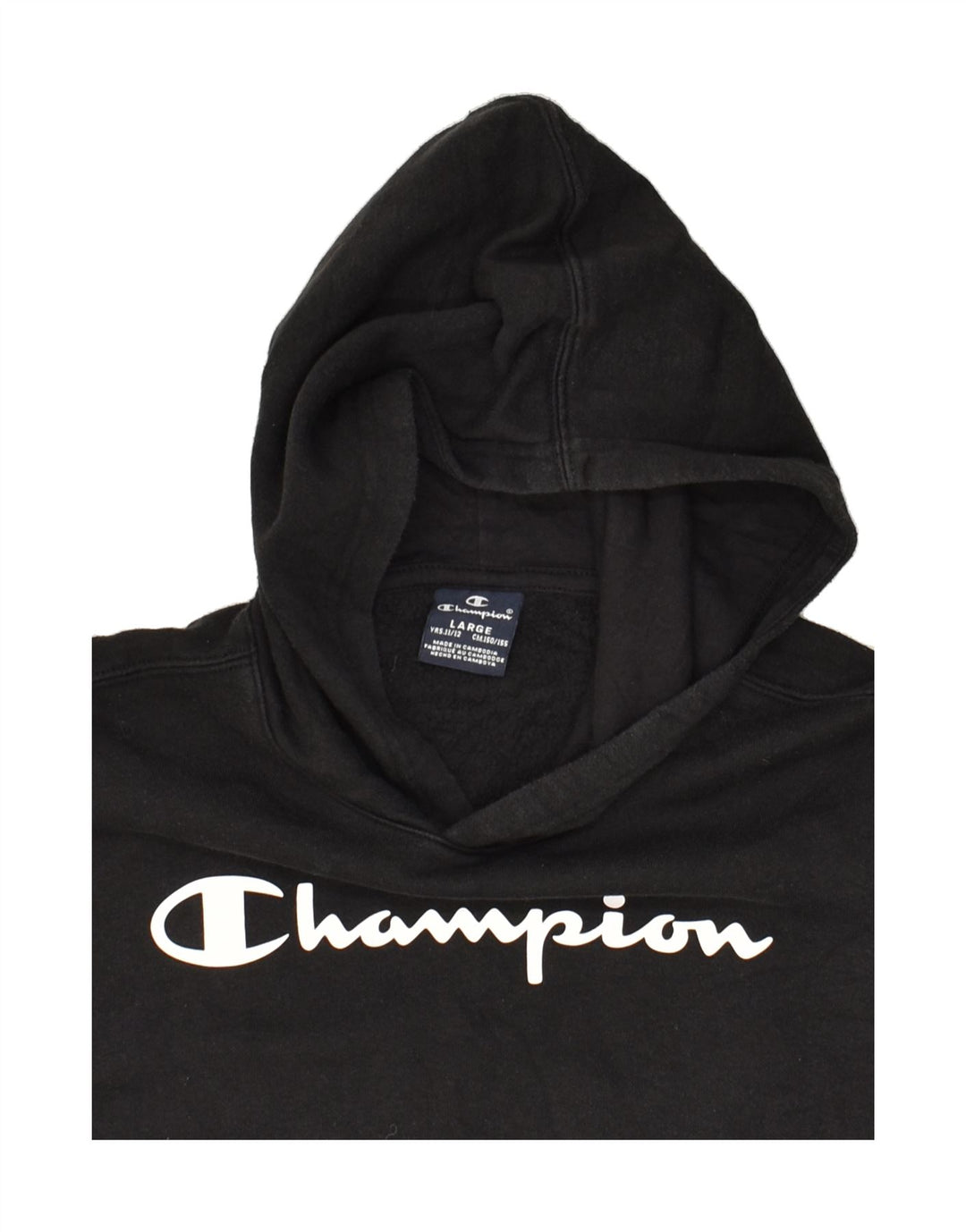 CHAMPION Boys Graphic Hoodie Jumper 11-12 Years Large Black | Vintage Champion | Thrift | Second-Hand Champion | Used Clothing | Messina Hembry 