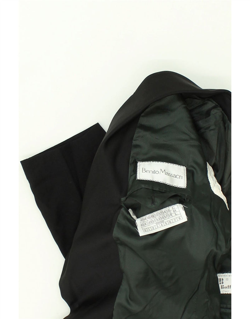 LUIGI BOTTO Mens 1 Button Blazer Jacket IT 48 Medium Black Virgin Wool | Vintage Luigi Botto | Thrift | Second-Hand Luigi Botto | Used Clothing | Messina Hembry 