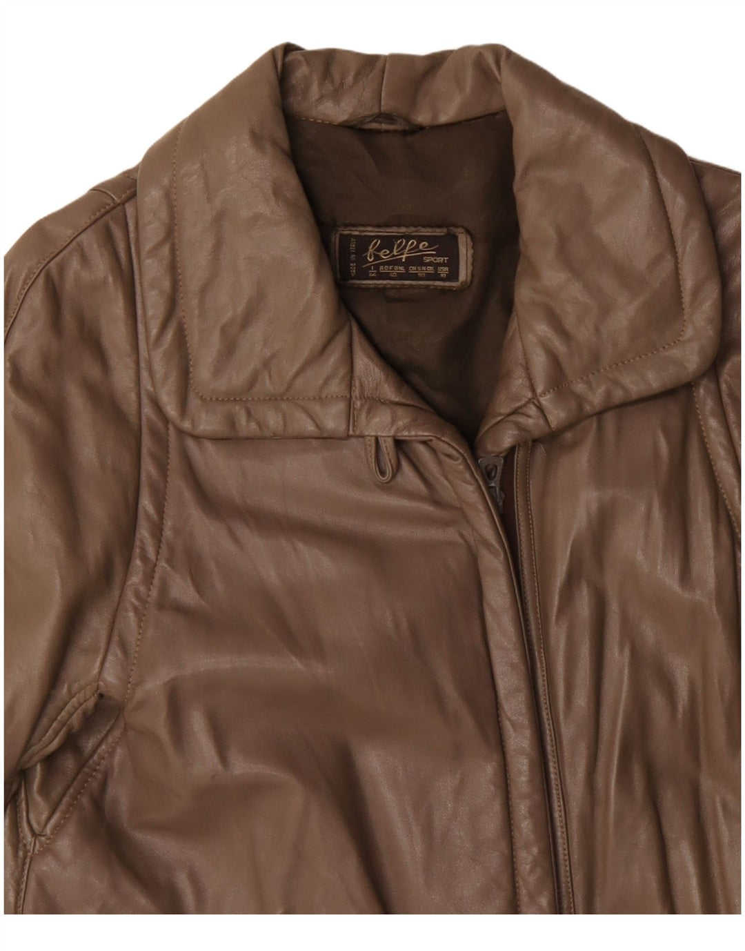 Belfe Womens Leather Coat IT 44 Medium Brown