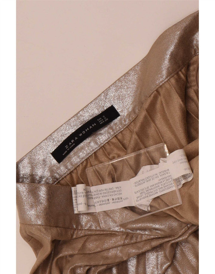 Zara Womens High Waist Pleated Skirt Small W26 Brown Polyester