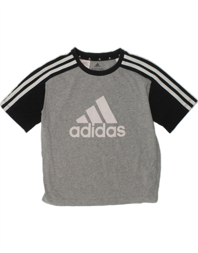 ADIDAS Girls Graphic T-Shirt Top 9-10 Years Grey Colourblock | Vintage Adidas | Thrift | Second-Hand Adidas | Used Clothing | Messina Hembry 