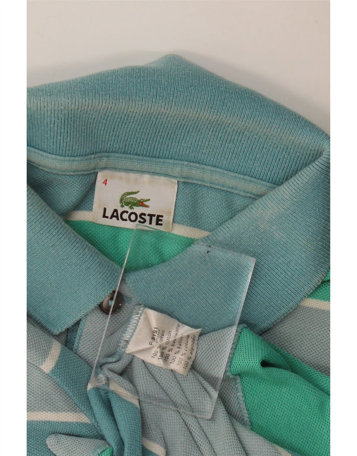Lacoste Mens Rugby Polo Shirt Size 4 Medium Green Striped Cotton
