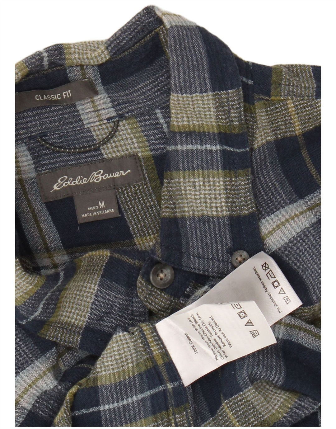 EDDIE BAUER Mens Classic Fit Flannel Shirt Medium Navy Blue Check Cotton