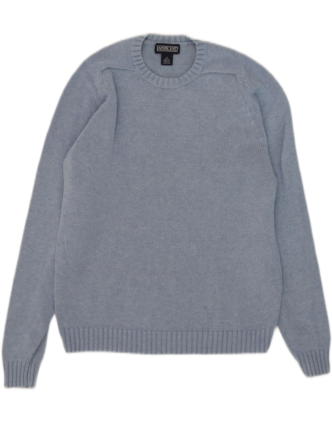 Lands End Womens Crew Neck Jumper Sweater UK 10/12 Medium Blue Cotton