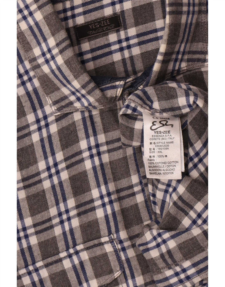 Yes Zee Mens Flannel Shirt 2XL Grey Check Cotton