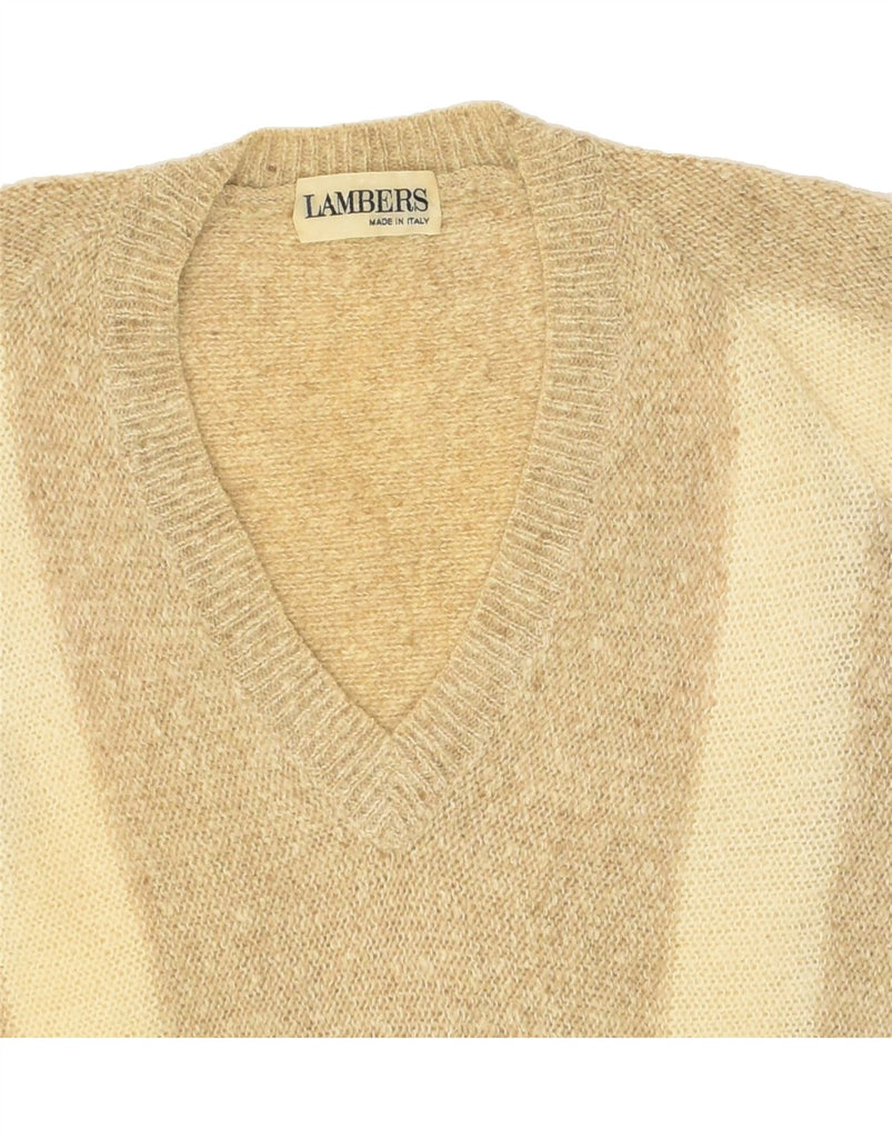 LAMBERS Mens V-Neck Jumper Sweater Medium Beige Colourblock Vintage Lambers and Second-Hand Lambers from Messina Hembry 