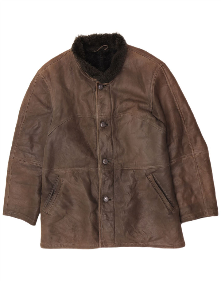 Vintage Mens Shearling Jacket UK 40 Large Brown