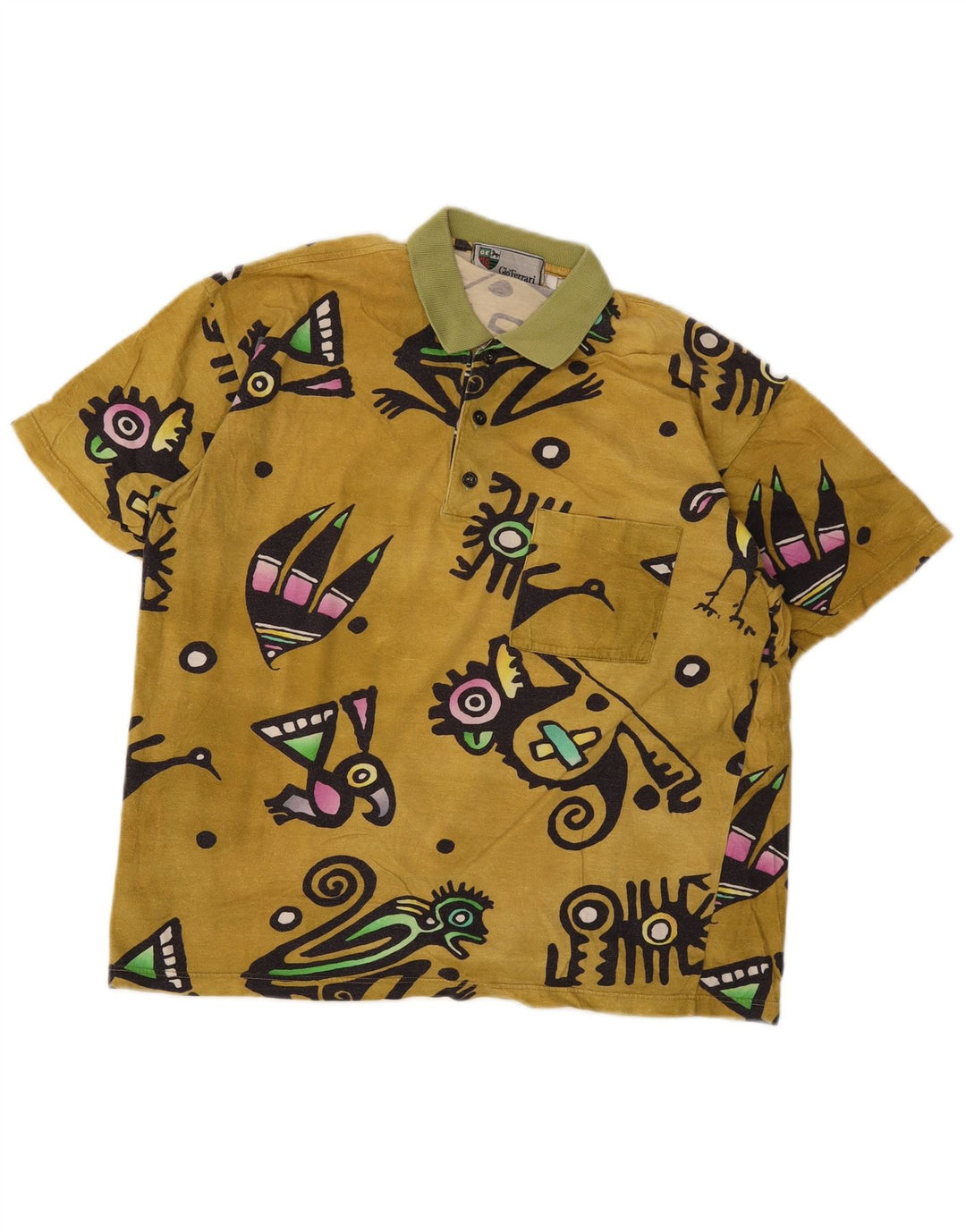 gio ferrari Mens Polo Shirt Medium Yellow Geometric