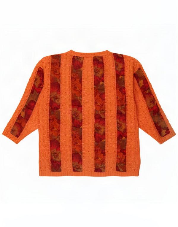 Vintage Womens Boat Neck Jumper Sweater UK 14 Medium Orange Floral Cotton