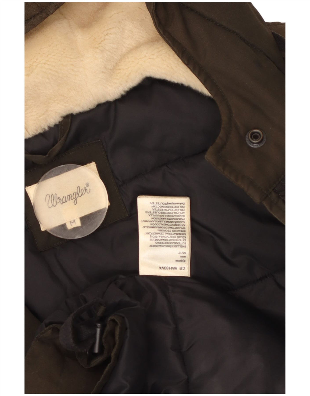 WRANGLER Womens Hooded Parka Jacket UK 14 Medium Khaki Cotton