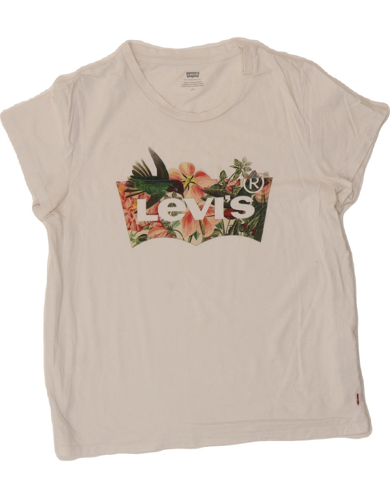 LEVI'S Womens Graphic T-Shirt Top UK 16 Large White Cotton Vintage Levi's and Second-Hand Levi's from Messina Hembry 