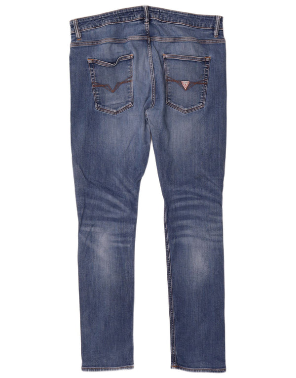 Guess Mens Chris Super Skinny Jeans W38 L32 Blue Cotton