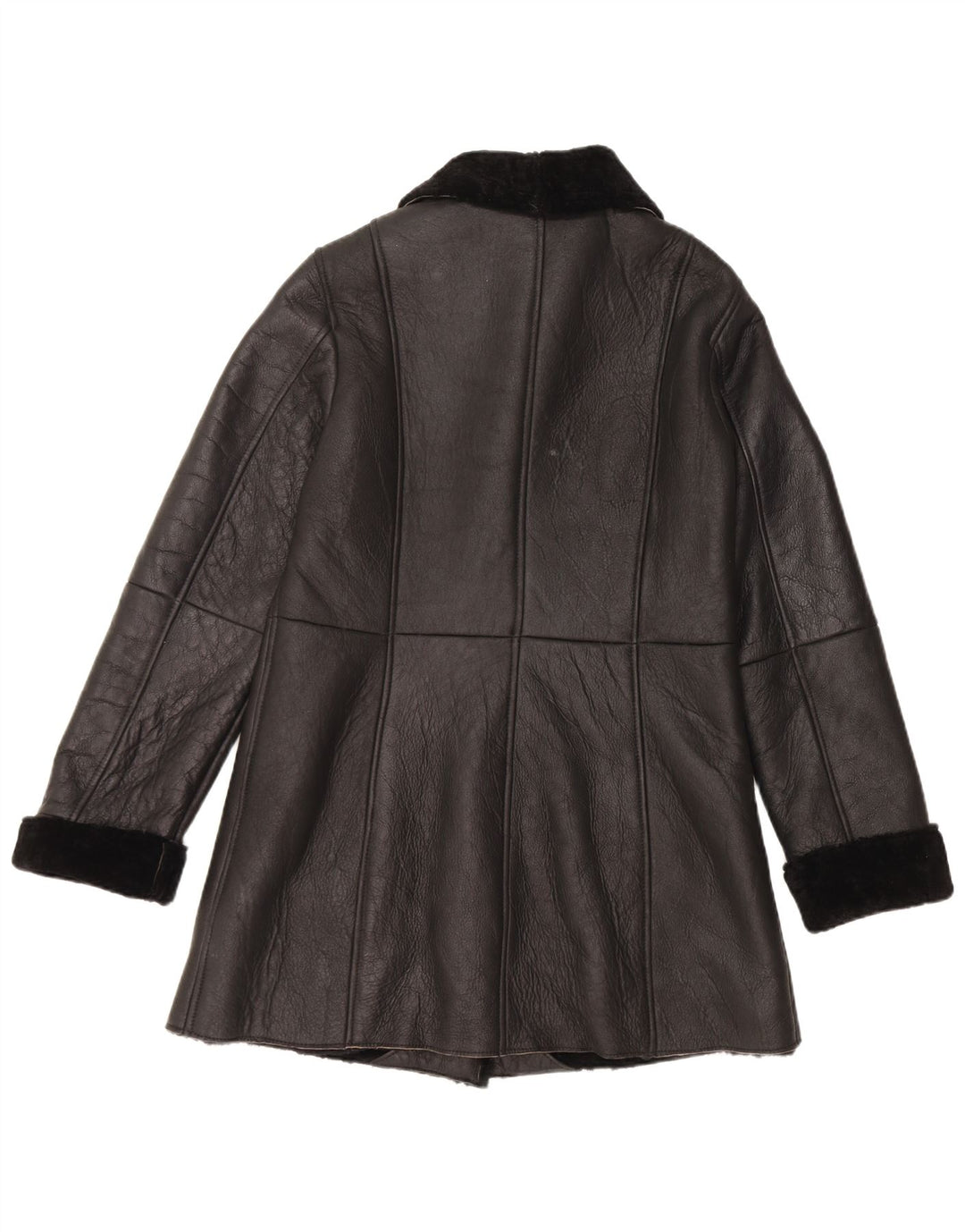 Vintage Womens Shearling Coat EU 40 Medium Black Leather